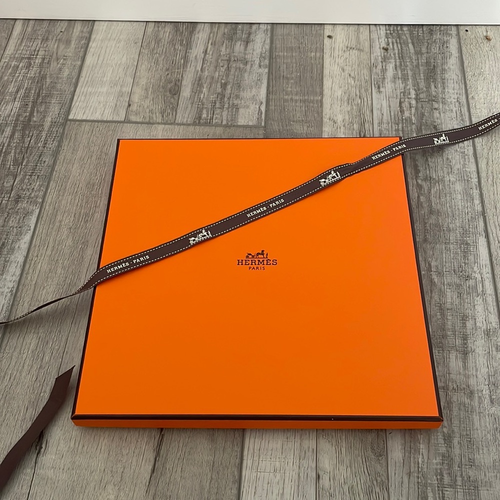 Hermes scarf box with ribbon